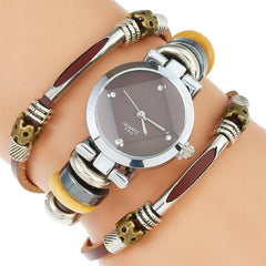 Gnova Genuine  Top Leather Watch Women Chocolate Dial Face Special Glass Triple Bracelet